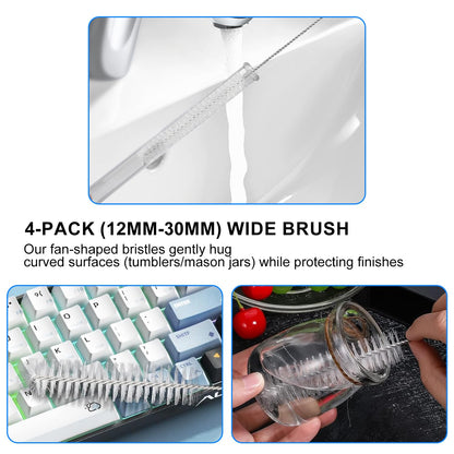 8 Pack Straw Brush Cleaner with Different Diameters (3mm-30mm) - 12" Long Nylon Brush for Water Bottles, Baby Bottles, Sippy Cups & Tumblers | Reusable Tube Cleaner for Straws and Narrow Pipes