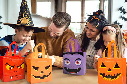 Jaywayang 16Pcs Halloween Trick or Treat Tote Bags with Handles ， Reusable Non-Woven Ghost Face Gift Bags for Adults Kids Gifts Wrapping, Party Supplies.