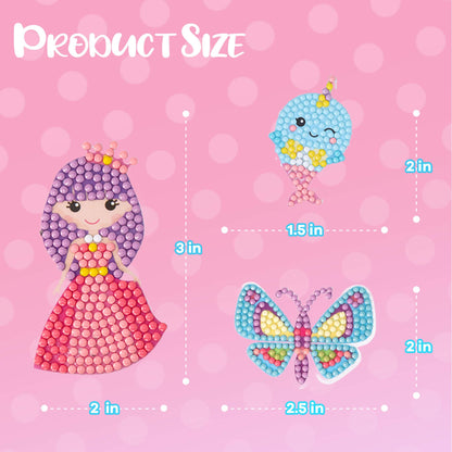 Cymbana Diamond Painting Kits for Kids 18 Pcs Princess and Their Buddy Gem Art Sticker for Kids Ages 6-8 8-12 Contains Unicorn, Mermaid