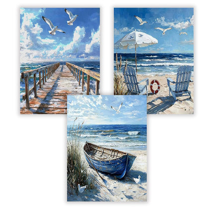 Pxzcrypha 3 Pack Beach Diamond Art Kits for Adults, 5D Beach Diamond Painting Kit for Adults Beginners,DIY Full Drill Paint with Diamond Gem Art for Home Wall Decor 12x16inch