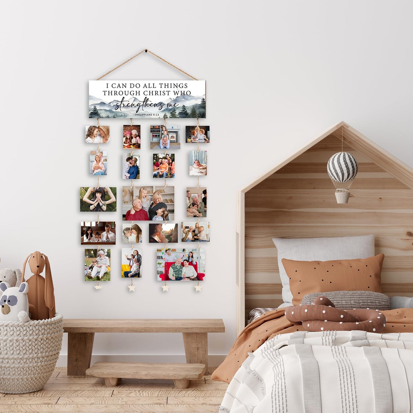 Orchroma Picture Frames Collage Wall Decor,Photo Collage Frame for Wall,Picture Hanging Kit,Christian Wall Art,Bible Picture Board,I Can Do All Things Through Hanging Photo Display with Clips