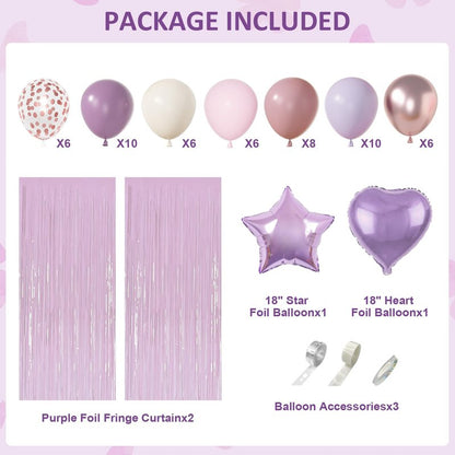 Dusty Purple Birthday Party Decorations, Lavender Pink Sand Confetti Rose Gold Balloons Happy Birthday Banner Fringe Curtains Butterfly Hanging Swirls Circle Dots Tassels Pompoms for Women Girls Party