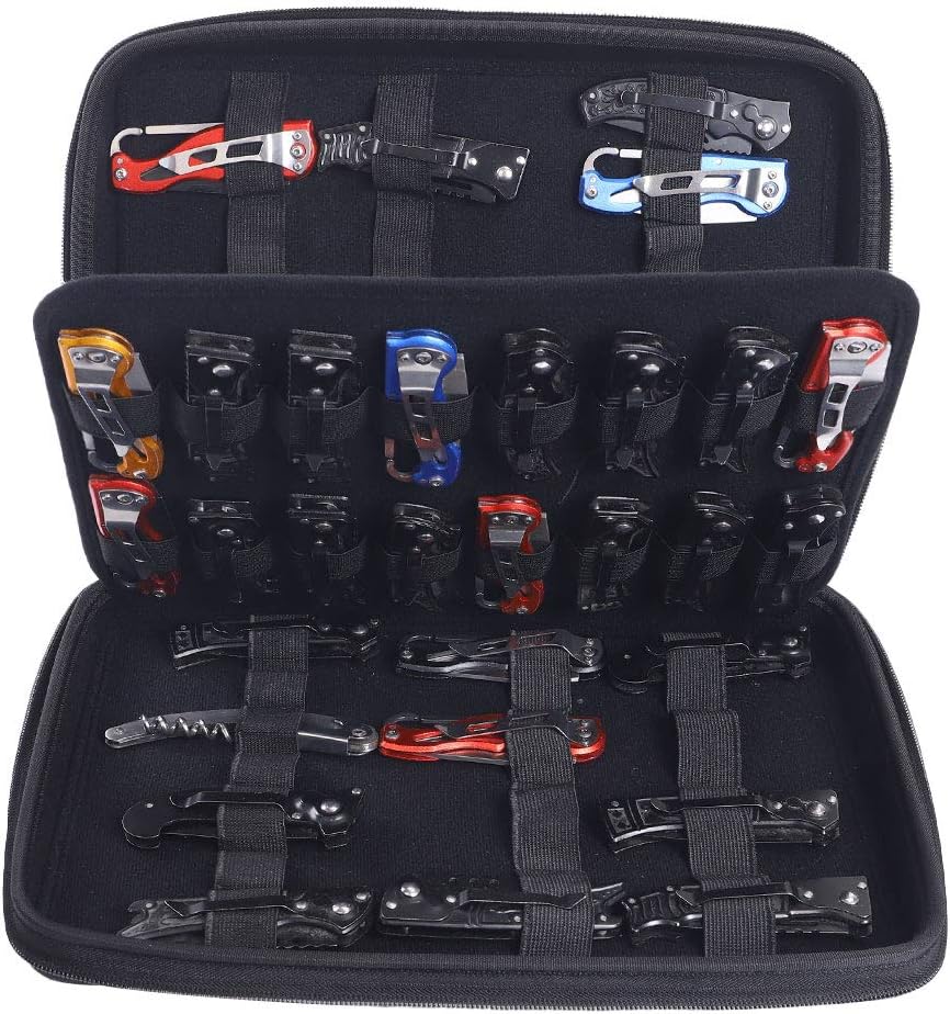 QEES Knife Display Case - 62 Slots Knife Storage Organizer for Butterfly Knives, Pocket Knives Collection Protector