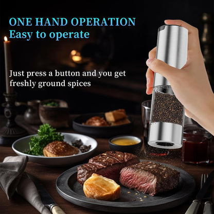 Skiennix Electric Salt and Pepper Grinder Set - Automatic Rechargeable Shakers with Adjustable Coarseness & LED Light