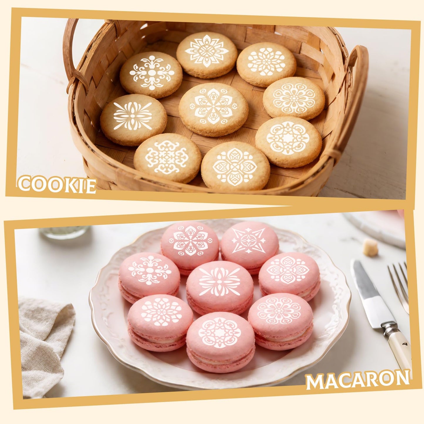 25 Pcs Scroll Tile Cookie Stencils, Reusable Floral Tile Baking Stencils for Royal Icing Airbrush, Cake Biscuit Coffee Decorating Templates for DIY Crafts & Birthday Parties