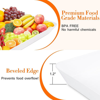 WOWBOX 4 pcs Serving Tray for Party, Grilling Accessories, Serving Platters for Snacks, Fruit, Reusable Plastic Trays for Serving Food and Pantry Organization in Kitchen & for Mothers Day Parties