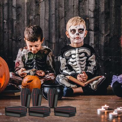 ULDIGI 10pcs Halloween Coffin Box Halloween fake coffin treat boxes with Lid Black Mini Casket for Candy Jewelry Party Favors Kids Spooky Decorations
