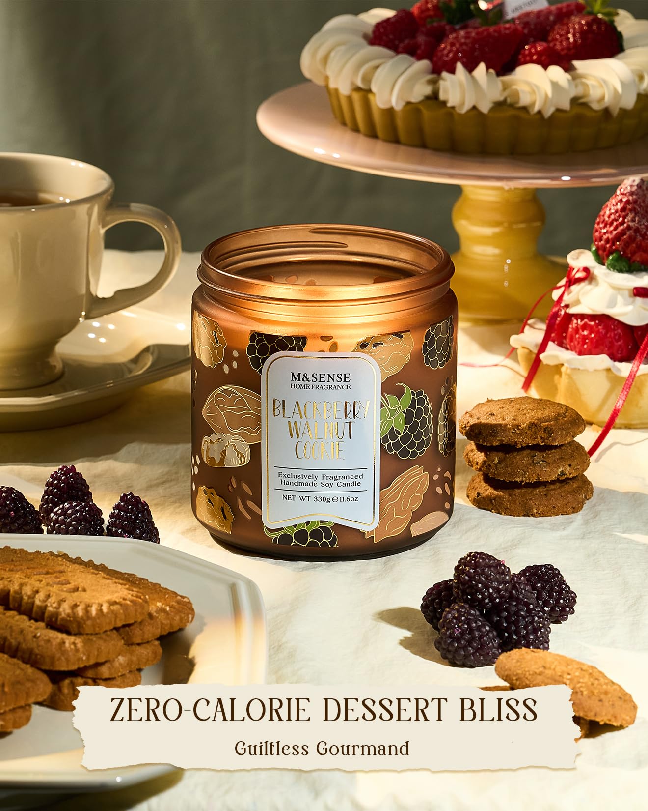 M&SENSE BlackBerry Walnut Cookie Scented Candle, Soy Wax 11.6oz 70 Hours Non Toxic Slow Burn, Fruity Nutty Bakery Fragrance, Holiday Jar Candle for Home Decor, Relaxing Aromatherapy Gifts for Women