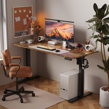 WALKINGDESK 48x24 Inches Height Adjustable Electric Standing Desk with 2 Hooks for Home Office, Ergonomic Sit Stand up Desk with Splice Board, Rustic Brown