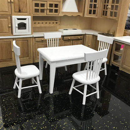 SXFSE Dollhouse Decoration Accessories, 1:12 Dollhouse Miniature Furniture Wooden White Dining Table Chair Model Set