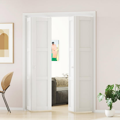 ARKHJEM Bifold Closet Door for 60" x 80" Opening, 3 Lite Closet Folding Door with Concealed Hardware Kit, MDF, Pre-Assembled, White Interior Doors