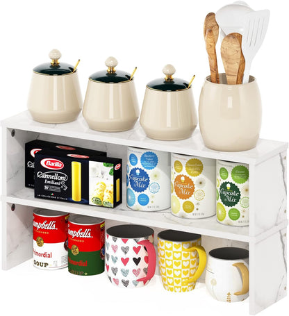 Furinno Helena Kitchen Counter Stackable Organizer Shelf, Set of 2, 23-Inch Marble White