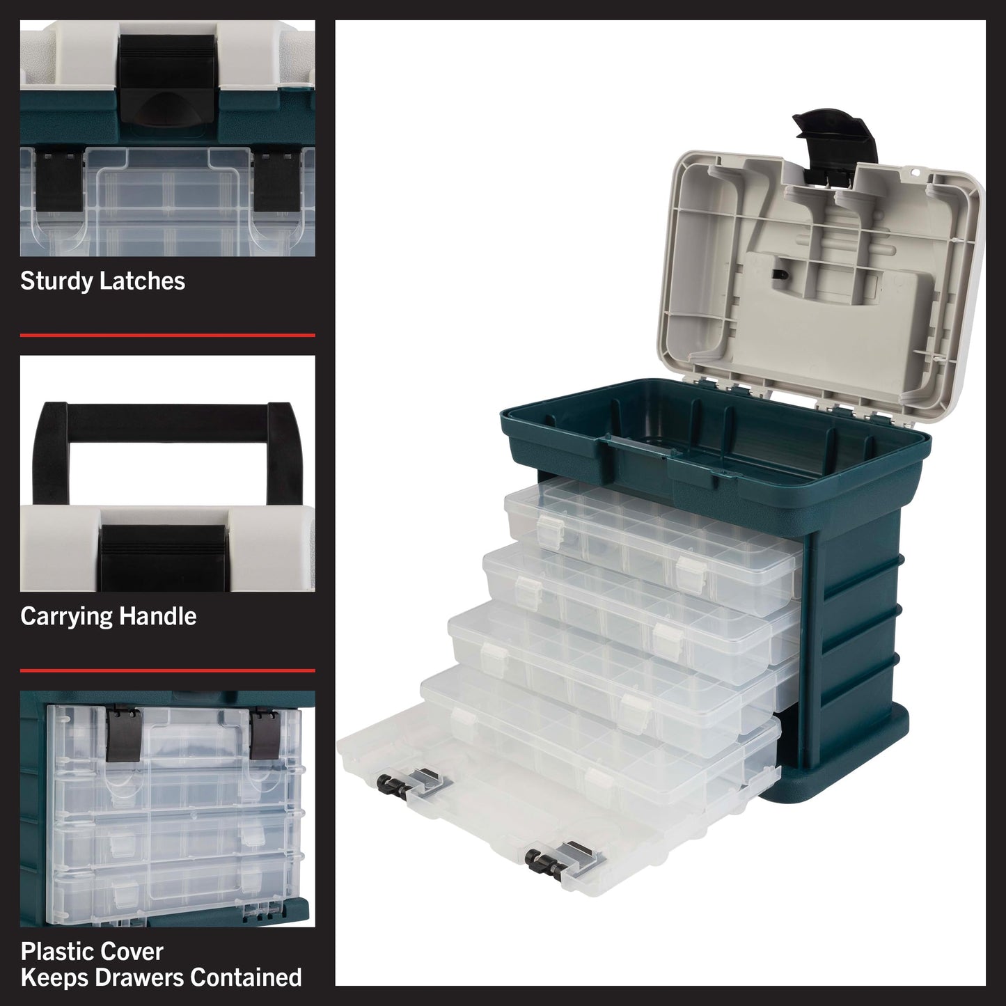 Portable Tool Box - Small Parts Organizer with Drawers and Customizable Compartments for Hardware, Fishing Tackle, Beads, or Crafts by Stalwart (Gray)