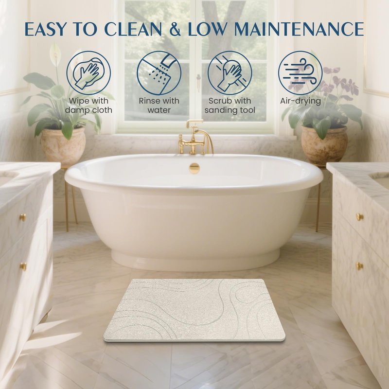 Stone Bath Mat Quick Dry Diatomaceous Earth Bath Mat Non-Slip Shower Stone Bathmat Super Absorbent Water Diatomite Bathroom Floor Pad Elegant,Natural,Esay to Clean (Flow Line-Beige)