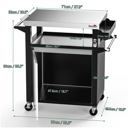 Stanbroil Rolling Grill Table Cart with Storage Cabinet, 3-Shelf Movable Prep Table Outdoor Bar, Multifunctional Grill Cart with Stainless Steel Tabletop, Paper Towel Holder