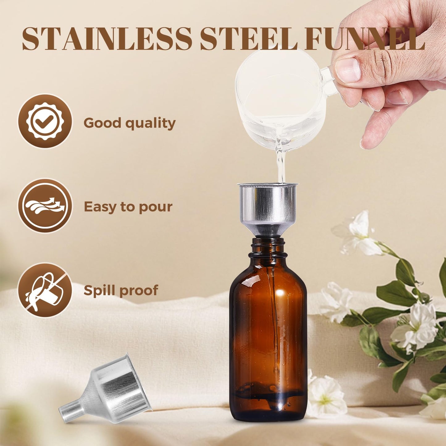 Jarsoph 4oz Amber Glass Bottles 8 PCS - Brown Boston Round Glass Bottles for Homemade Vanilla Extract, Essential Oils, Herbal Medicine, DIY Crafting - UV Protective 8 Pack Bottles for Syrup, Sauce