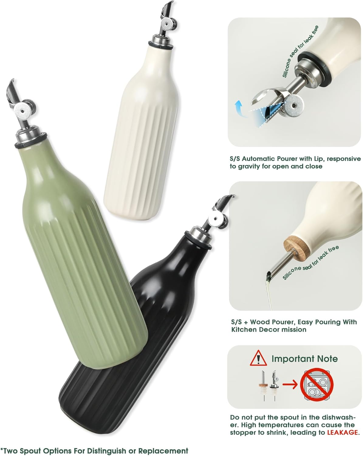 19 oz FE FUN ELEMENTS Olive Oil Dispenser Bottle, Oil Dispenser for Kitchen and Vinegar Dispenser Bottle, Suitable