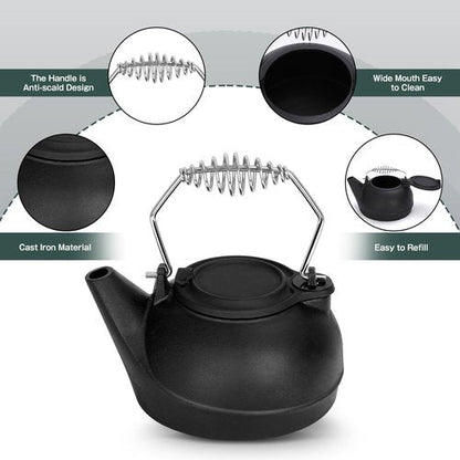 Gtongoko Wood Stove Steamer 3 Quart Cast Iron Humidifier Kettle for Wood Stove, Fireplace Steamer Humidifier with Wide Mouth, Cool-Touch Handle, Home Indoor Decorative Black