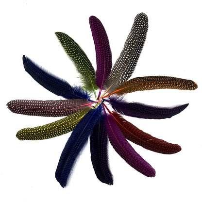 50PCS Natural Spotted Feathers Pheasant Feathers for Craft Clothing Jewelry Accessories Decoration (Guinea Fowl Wing Feather 6-8")