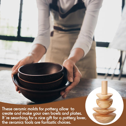 Doublefill 4 Pack Pottery Molds Plaster Molds Wood Pottery Tools with Handle for Ceramic Top Forms DIY Bowls Plate Dish Slump Press Art Making (Hemispherical,4.5'' 6.5'' Thickness 2.5'')