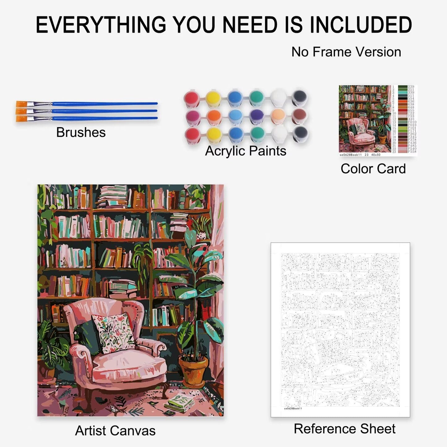 Bookshelf Book Theme Paint by Numbers Kits for Adult Beginners Boho Paint by Numbers Bohemian Digital Oil Painting Kits on Canvas with Brushes and Acrylic Pigment Without Framed 16''W x 20''H