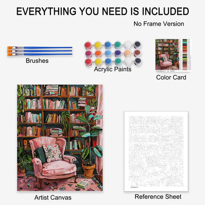 Bookshelf Book Theme Paint by Numbers Kits for Adult Beginners Boho Paint by Numbers Bohemian Digital Oil Painting Kits on Canvas with Brushes and Acrylic Pigment Without Framed 16''W x 20''H