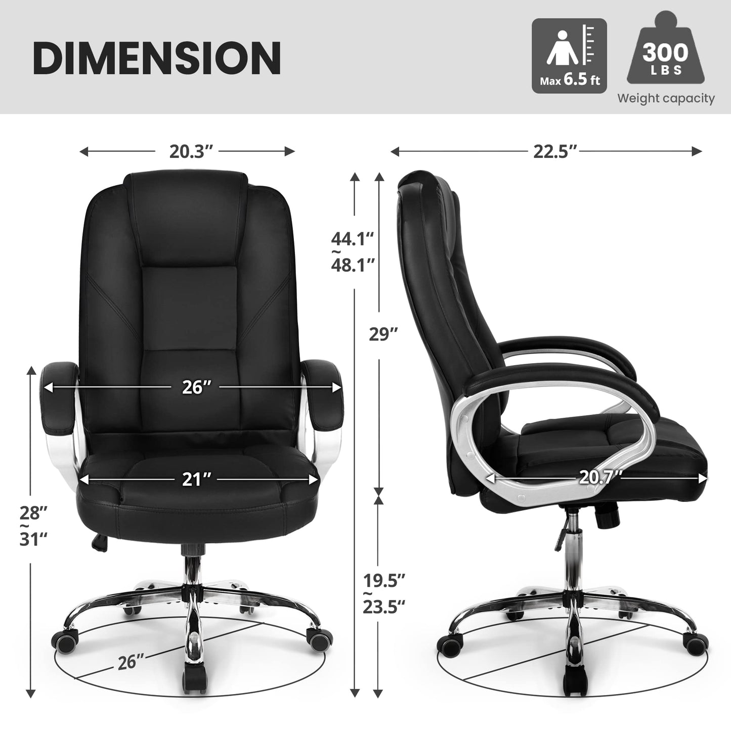 NEO CHAIR Office Desk Ergonomic Gaming Chair High Back Adjustable Computer Chair with Wheels and Lumbar Support Comfy Leather Executive Swivel (Jet Black)