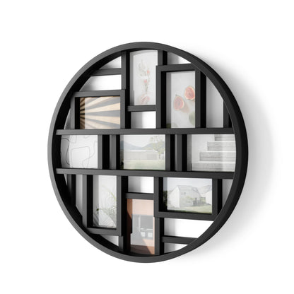 Umbra Luna Collage Picture Frame Holds Nine 4x6 Photos, Large 22-Inch Diameter, Black