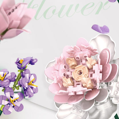 hhohio Flower Lily Building Blocks Bouquet Set, DIY Floral Arrangement Kit, Artificial Flowers Creative Decor for Home, Ideal Gift for Adults & Kids 563pcs (No Vase)