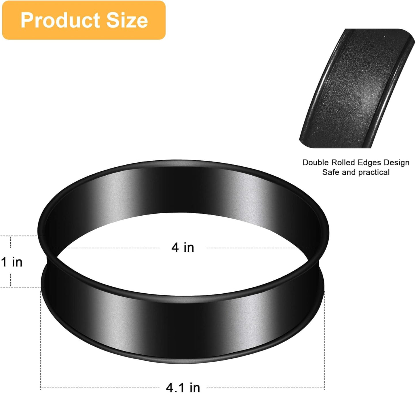6 Pack Crumpet Rings, Nonstick English Muffin Rings, 4"-Round Stainless Steel Tart Molds for Cooking Baking