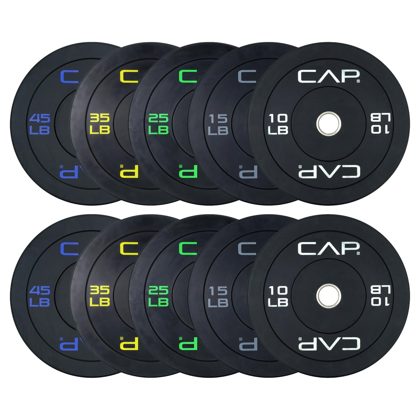CAP Barbell 260 LB Economy Olympic Bumper Plate Set with Color Logo | Black