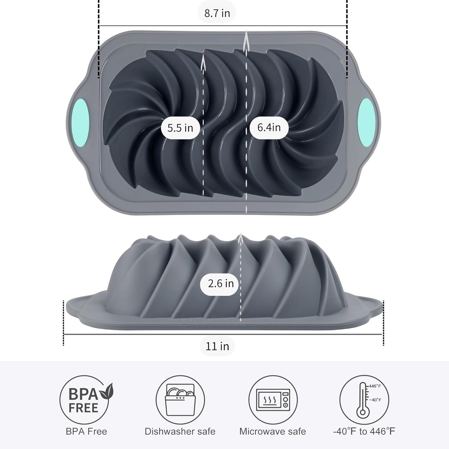 Silicone Bread Loaf Pan, Non-Stick Food Grade Baking Mold with Metal Reinforced Frame for Strength
