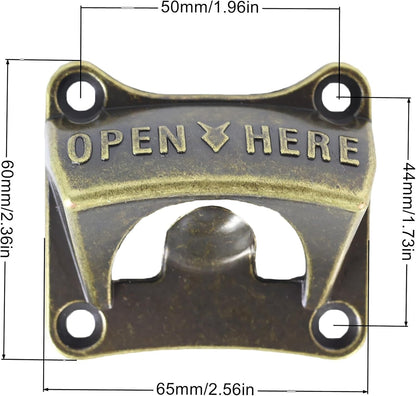 Vintage Square Wall Mounted Bottle Opener, Stainless Beer Cap Opener Antique Bronze (Pack of 4)