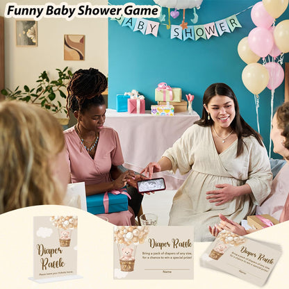 Diaper Raffle Tickets Baby Shower Game, Teddy Bear Baby Shower Decorations, Bear Babies Party Game Sign Card, Gender Reveal Decor 1 Acrylic Sign and 30 Cards Set 4503
