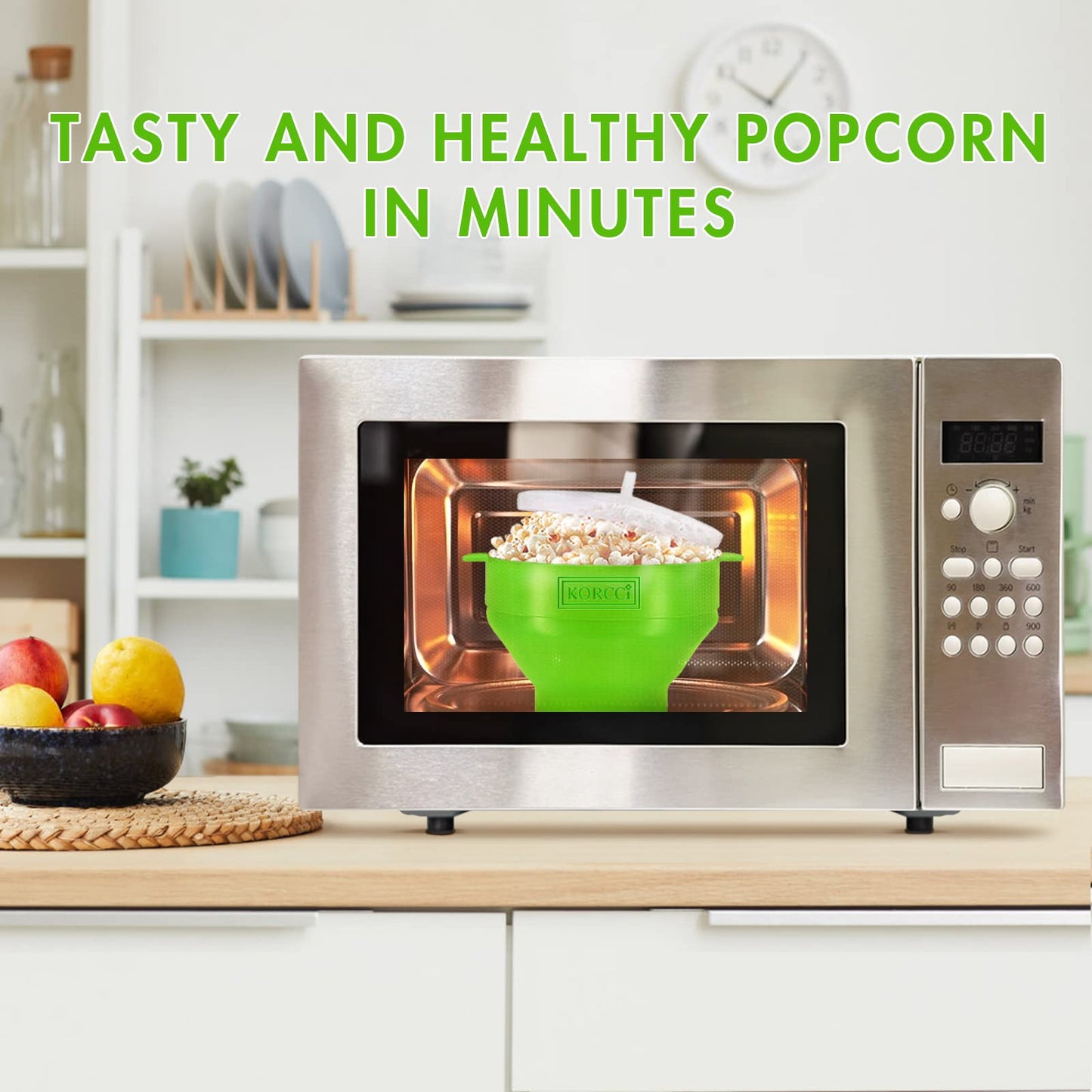 The Original Korcci Microwaveable Silicone Popcorn Popper, Microwave Popcorn Popper, Collapsible Microwave Popcorn Maker Bowl, No Oil Required, Use In Microwave, Dishwasher Safe (Blue)