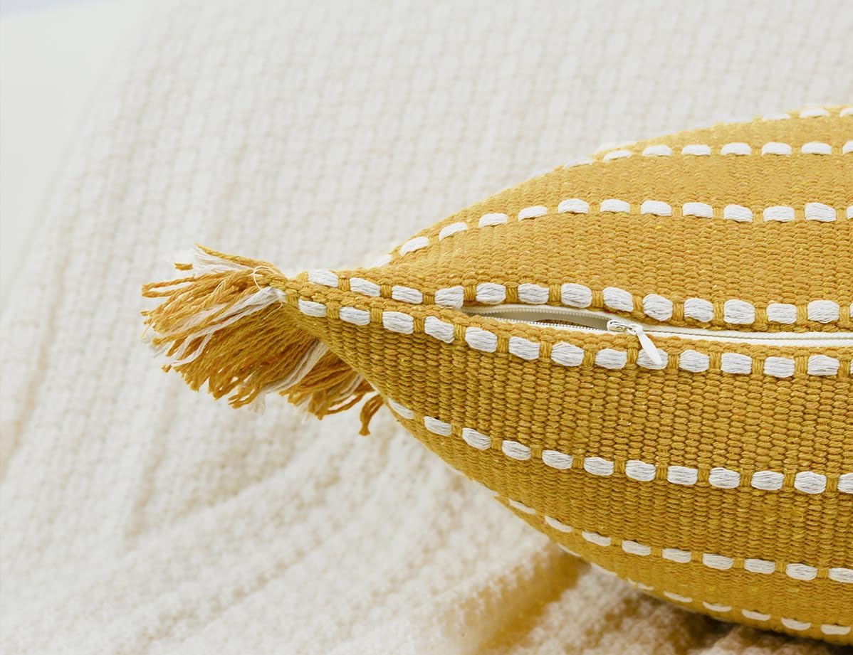 14 36,Clasic Decorative Farmhouse Extra Long Lumbar Throw Pillow Cover x Striped Textured Cotton Boho Long Body Pillow