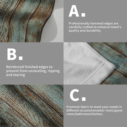 15x30 Set 2, Country Giwawa Rustic Barn Wood Hand Towel of Vintage Teal Turquoise Brown Plank Fingertip Towel Retro