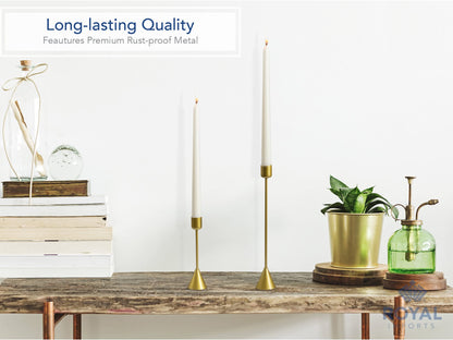 Royal Imports Gold Taper Candle Holder, Modern Metal Tapered Candlestick Holders, Centerpiece Decoration for Home or Wedding, 2 Pc Set, 6" & 10"