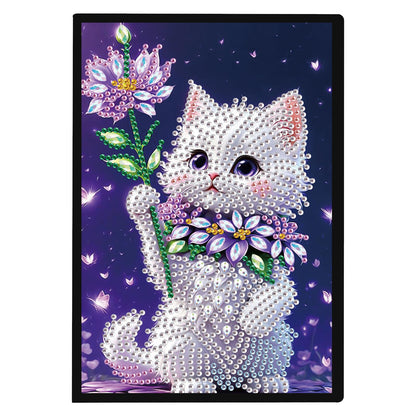 JZHYOAN Diamond Painting Note Book Gem Art Sketchbook Gem Painting Blank Notebook Mosaic Kits for Adults Diary with Cat Special Shaped Journals for Craft Lovers Gift Office Table Decoration