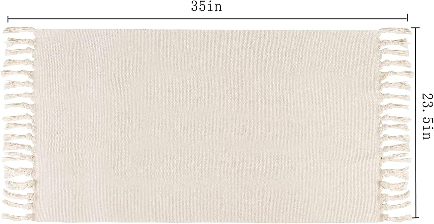 Boho Bathroom Rug, 2'x3', Hand Woven Tassel Solid Color Area Rug, Washable Bedroom Runner for Laundry Kitchen