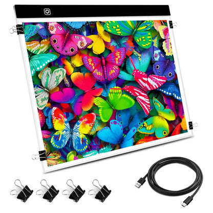 Funshot A3 Led Light Pad Tracing Light Box with USB Power Cable and 4 Fasten Clips,3 Levels of Brightness,Diamond Art Light Board,Sketching,Painting, Sketching,Tracing