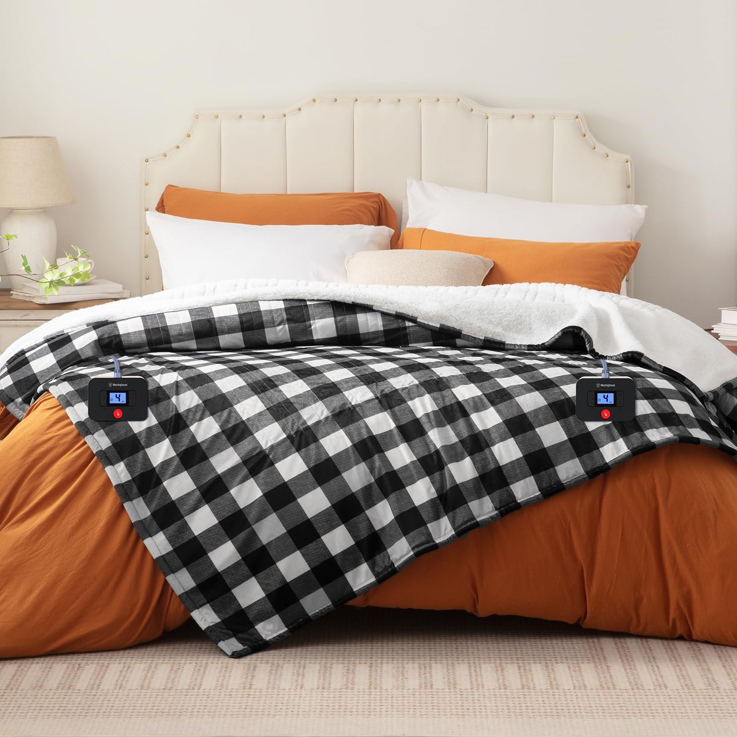 Westinghouse Heated Throw Blanket, Flower Jacquard Electric Blanket Throw with 6 Heating Levels and 2-10 Hours Auto-Off, Flannel to Sherpa Super Cozy Heated Blanket, Machine Washable (50" x 60" Beige)