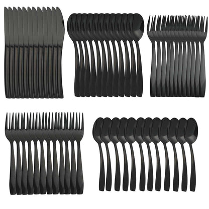 LIDEYING Black 60 Piece Silverware Set,Stainless Steel Flatware Set for 12,18/0 Rust-Proof Cutlery Set with Forks & Spoons,Mirror Polished Dishwasher Safe - Heavy Duty Tableware for Home & Dining
