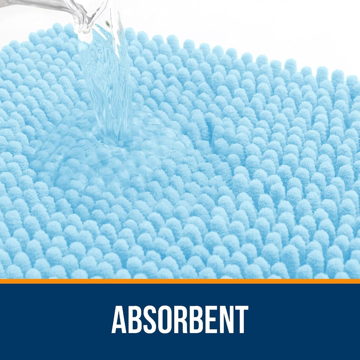OLANLY Bathroom Runner Rugs - Soft Absorbent Chenille with Rubber Backing | Quick Dry, 47x17, Sky Blue