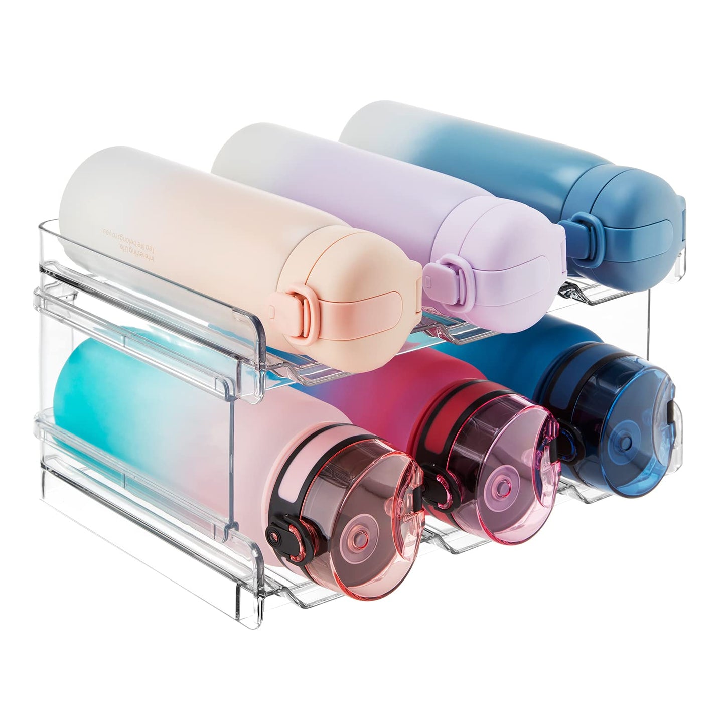 Lifewit Stackable Water Bottle Organizer for Cabinet, Plastic Bottle Holder Fits Bottles & Tumblers up to 3.8" Diameter, Pantry, Countertop & Fridge, Holds 6 Bottles
