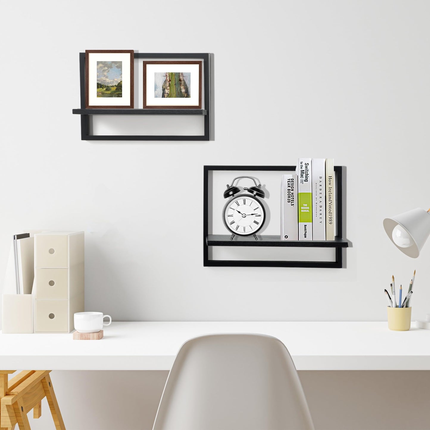 PHOENANCEE Square Floating Shelves,Framed Wall Shelf Decorative Set of 4,Modern Plants Hanging Display Art Decor Storage for Livingroom Bedroom Bathroom Farmhouse,Home Light Wood,Rustic Black