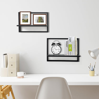 PHOENANCEE Square Floating Shelves,Framed Wall Shelf Decorative Set of 4,Modern Plants Hanging Display Art Decor Storage for Livingroom Bedroom Bathroom Farmhouse,Home Light Wood,Rustic Black