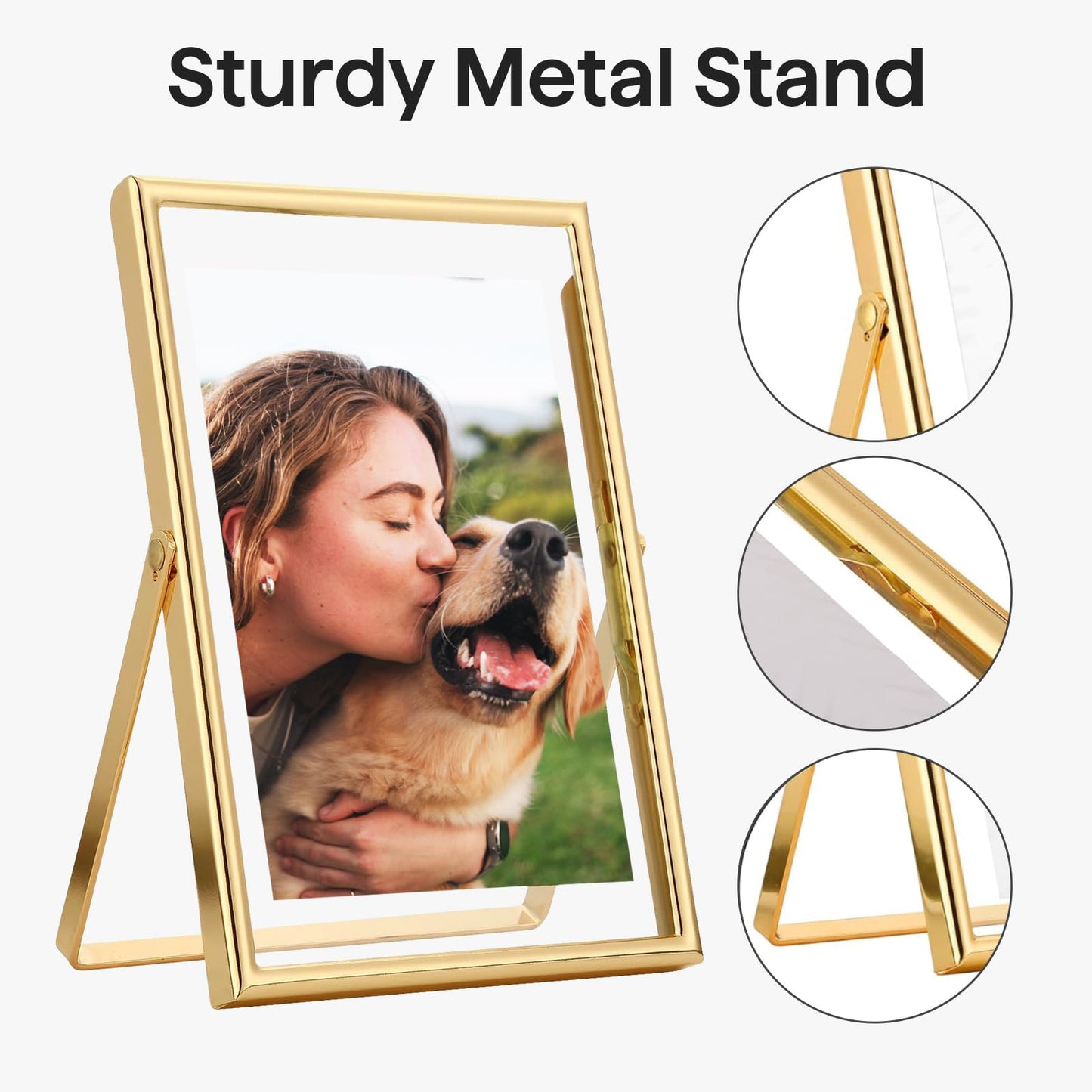 JOJOWISE Gold 4x6 Floating Picture Frame For (2x3'', 3.5x5'', up to 4x6'') Photos, Adjustable TabletopShelf Display Premium Gift picture frame 3.5x5'' for Wedding, Thanksgiving, Christmas Home & Office Décor