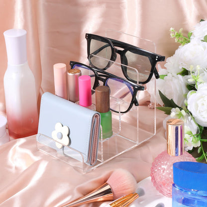 Giantree 2 PCS 4 Tier Acrylic Wallet Display Stand, Clear Purse Handbag Organizer Jewelry Riser Display Stand 7.8" Clear Multi Slot Counter Table Shelf for Cosmetic Perfume Sunglasses