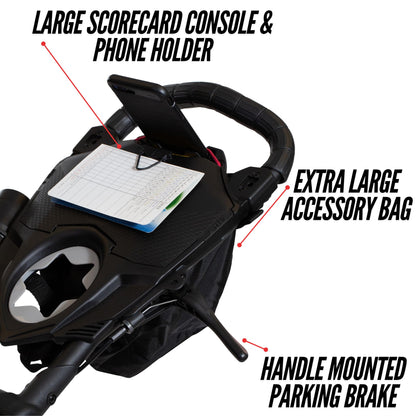 Bag Boy Nitron 3 Wheel Golf Push Cart, Easy 1 Step Open and Fold, Scorecard Console, Beverage Holder, Mobile Device Holder, Handle Mounted Parking Brake,